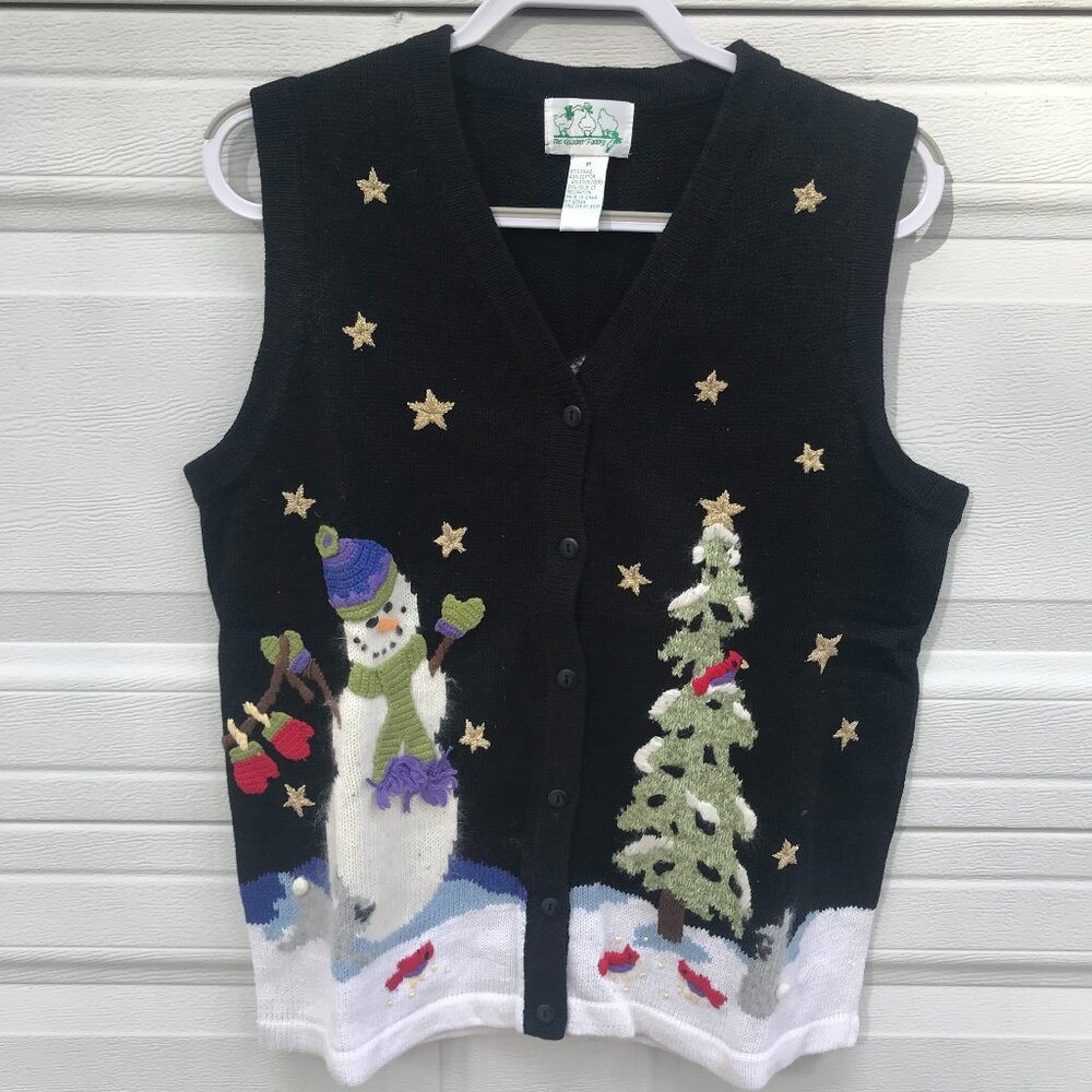 Quacker Factory Black Button Up Christmas Snowman… - image 1